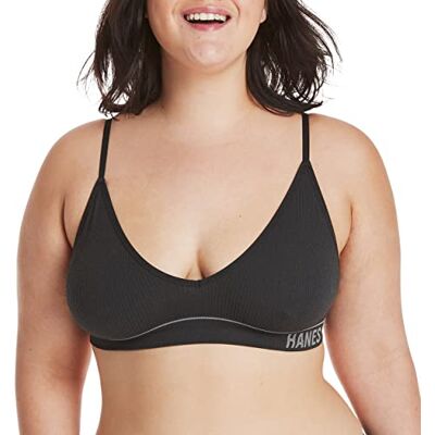 Hanes kvinnors originalkontur trådlös sömlös ribbad bralett, ComfortFlex Fit bygelfri BH, Svart, M Hanes kvinnors originalkontur trådlös sömlös ribbad bralett, ComfortFlex Fit bygelfri BH, Svart, M
