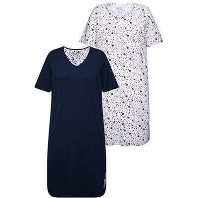 Ulla Popken dam bigshirts, 2-pack, rundhals-/V-hals, halvärm nattlinne, nattblå, 42/44, Midnattblå, 42-44 Ulla Popken dam bigshirts, 2-pack, rundhals-/V-hals, halvärm nattlinne, nattblå, 42/44, Midnattblå, 42-44