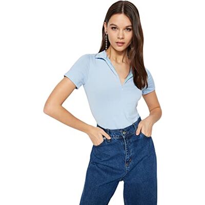 Trendyol Enkel dragkedja för kvinnor detaljerad stickad bodysuit, BLÅ, S Trendyol Enkel dragkedja för kvinnor detaljerad stickad bodysuit, BLÅ, S