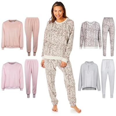 Light & Shade Söt kvinna dam supermjuk korallfleece tvåsidigt djurtryck pyjamas set bekväm varm mjuk loungewear, grå, L/XL Light & Shade Söt kvinna dam supermjuk korallfleece tvåsidigt djurtryck pyjamas set bekväm varm mjuk loungewear, grå, L/XL