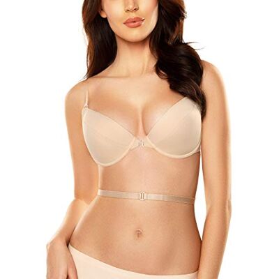VIVISENCE Dam push-up BH med transparenta remmar rygglös bygel-BH genomskinliga remmar för rygglös klänning, bh inlägg push up, 1040, Beige, 70D VIVISENCE Dam push-up BH med transparenta remmar rygglös bygel-BH genomskinliga remmar för rygglös klänning, bh inlägg push up, 1040, Beige, 70D