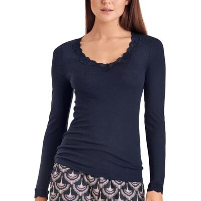 CALIDA Richesse Lace långärmad damtröja, tillverkad av ny ull och siden, finribbad, temperaturutjämnande och luktneutraliserande, Ws svart, 44-46 CALIDA Richesse Lace långärmad damtröja, tillverkad av ny ull och siden, finribbad, temperaturutjämnande och luktneutraliserande, Ws svart, 44-46
