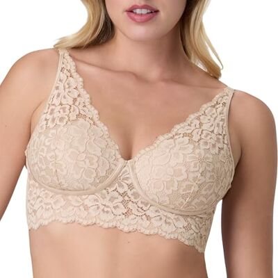 Maidenform Bygellös bralette, lång bh i spets, konvertibel bh för kvinnor, ren komfort, 85C Maidenform Bygellös bralette, lång bh i spets, konvertibel bh för kvinnor, ren komfort, 85C
