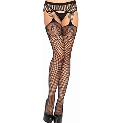Leg Avenue Net garterbelt stockings +, 1X-2X (Svart) Leg Avenue Net garterbelt stockings +, 1X-2X (Svart)