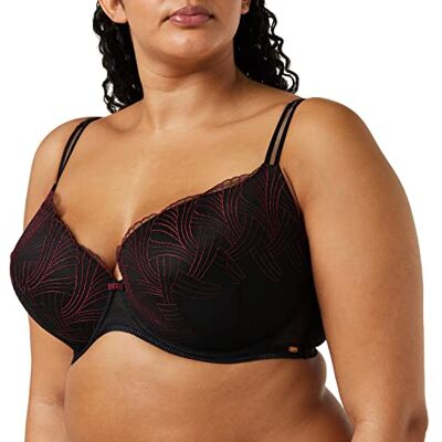 Gossard Illusion 18401-BRD dam svart/röd spets vadderad bygel urringad bh, Svart röd, 80C Gossard Illusion 18401-BRD dam svart/röd spets vadderad bygel urringad bh, Svart röd, 80C