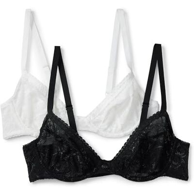Amazon Essentials dam stretch överallt spets ofodrad trådbunden dopp-bh, svart/vit, 36A Amazon Essentials dam stretch överallt spets ofodrad trådbunden dopp-bh, svart/vit, 36A