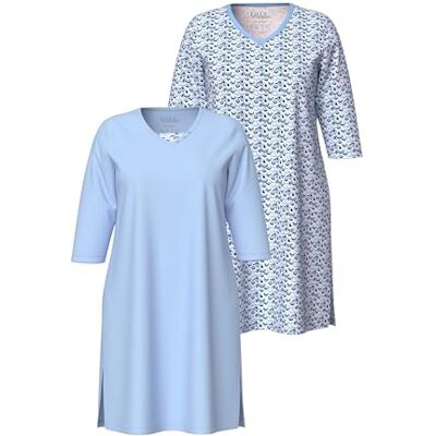 Ulla Popken damer stora storlekar överdimensionerade plus size bigshirts, 2-pack, V-hals, långärmad 834318, Ljusblå, 42-44 Ulla Popken damer stora storlekar överdimensionerade plus size bigshirts, 2-pack, V-hals, långärmad 834318, Ljusblå, 42-44