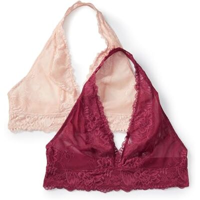 Amazon Essentials dam stretch spets grimma bralette, 2-pack, Vinröd/mjukt kronblad, M Amazon Essentials dam stretch spets grimma bralette, 2-pack, Vinröd/mjukt kronblad, M