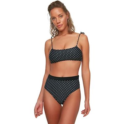 Trendyol Dam polka prick hög midja sex bikiniunderdel, svart, 34 Trendyol Dam polka prick hög midja sex bikiniunderdel, svart, 34