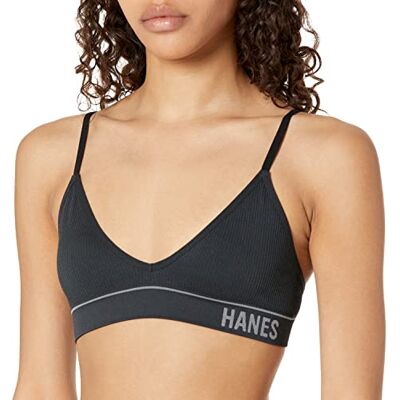 Hanes Dam Originals Trådlös Sömlös Rib Bralette, ComfortFlex Fit Bygelfri BH, Svart, XXL Hanes Dam Originals Trådlös Sömlös Rib Bralette, ComfortFlex Fit Bygelfri BH, Svart, XXL