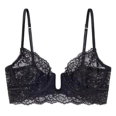 women'secret Bustier BH med bygel Sequins Lace Collection Bra, svart, 90B för kvinnor women'secret Bustier BH med bygel Sequins Lace Collection Bra, svart, 90B för kvinnor