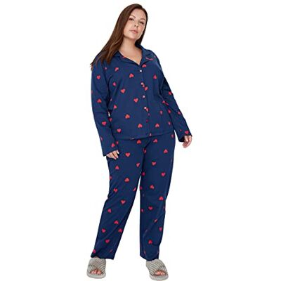 Trendyol Dam Damen Herz Webstoff Hemd-Hose Große in Pyjamaset pyjamasset, marinblå, marinblå Trendyol Dam Damen Herz Webstoff Hemd-Hose Große in Pyjamaset pyjamasset, marinblå, marinblå