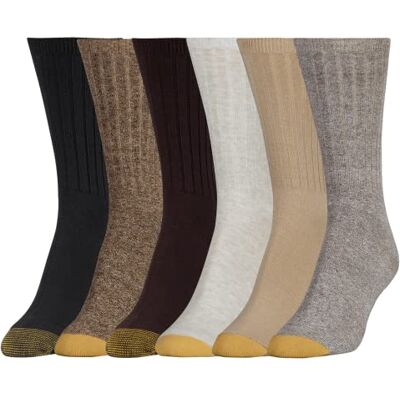 GOLDTOE Guldtå dam casual textur crew-strumpor, flera par (förpackning med 6), Brun blandad (6 par), Medium GOLDTOE Guldtå dam casual textur crew-strumpor, flera par (förpackning med 6), Brun blandad (6 par), Medium