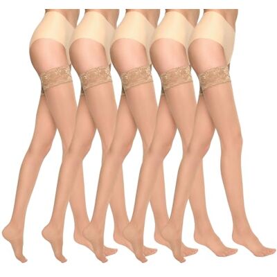 MARILYN Damer klassiska strumpbyxor med spets 15 Den Visone 3/4 5 par, Visone, M-L MARILYN Damer klassiska strumpbyxor med spets 15 Den Visone 3/4 5 par, Visone, M-L