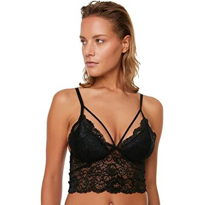 Trendyol Women's Black lacy Bralet Bra, S Trendyol Women's Black lacy Bralet Bra, S