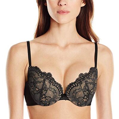 Maidenform Kvinnors 'Love to Lift' fisknät dopp push-up vardags-bh, Svart kropp/beige spets, 85B Maidenform Kvinnors 'Love to Lift' fisknät dopp push-up vardags-bh, Svart kropp/beige spets, 85B