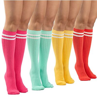SERICI Knee High Socks Womens Striped Cotton Knee High Tube Sock Knee length Boot Socks (Citrus w Stripes) SERICI Knee High Socks Womens Striped Cotton Knee High Tube Sock Knee length Boot Socks (Citrus w Stripes)