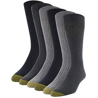 GOLDTOE Gold Toe Stanton crew-strumpor, flerpack klänning (paket med 6), Träkol/grå (6 par), Large GOLDTOE Gold Toe Stanton crew-strumpor, flerpack klänning (paket med 6), Träkol/grå (6 par), Large