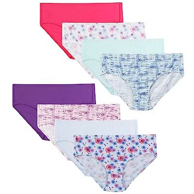 Hanes Little Ultimate Girls' Underwear, Pure Comfort Organic 100% Cotton Panties, Hipsters, 8-Pack, Brief-Pink Blue Solids & Patterns, 8 Hanes Little Ultimate Girls' Underwear, Pure Comfort Organic 100% Cotton Panties, Hipsters, 8-Pack, Brief-Pink Blue Solids & Patterns, 8