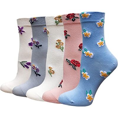 DXYAKY 5 par kvinnors blommiga bomullsstrumpor vintage mönstrade besättningsstrumpor nyhet ankelstrumpor ruffled varm casual klänning strumpor, 5 par – Hav av blommor, one size DXYAKY 5 par kvinnors blommiga bomullsstrumpor vintage mönstrade besättningsstrumpor nyhet ankelstrumpor ruffled varm casual klänning strumpor, 5 par – Hav av blommor, one size