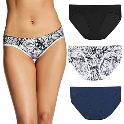 Maidenform Barely There Women's Underwear Bikini Pack, Invisible Look Panties, 3-Pack, Black/Marker Floral Print/Navy Maidenform Barely There Women's Underwear Bikini Pack, Invisible Look Panties, 3-Pack, Black/Marker Floral Print/Navy