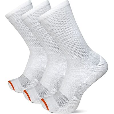 Merrell Unisex Cushioned Cotton Crew Sock Breathable Comfort 3 pair per pack, White,5-9.5 Women's /5-8.5 Men's Merrell Unisex Cushioned Cotton Crew Sock Breathable Comfort 3 pair per pack, White,5-9.5 Women's /5-8.5 Men's