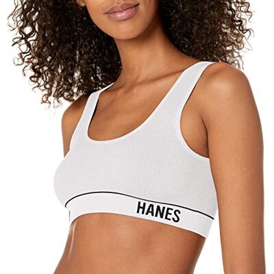 Hanes Dam Originals Trådlös Sömlös Rib Bralette, ComfortFlex Fit Bygelfri BH, Vitt, XXL Hanes Dam Originals Trådlös Sömlös Rib Bralette, ComfortFlex Fit Bygelfri BH, Vitt, XXL