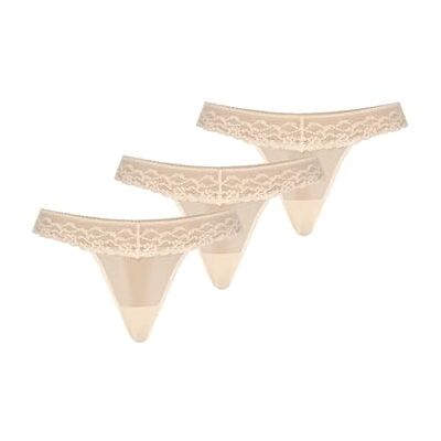 Teyli Damstringtrosa i mesh med spets 3-pack, Beige, L Teyli Damstringtrosa i mesh med spets 3-pack, Beige, L