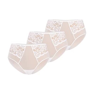 Teyli Damtrosor midjetrosa hög midja mesh med spets vida 3-pack, Vit, M Teyli Damtrosor midjetrosa hög midja mesh med spets vida 3-pack, Vit, M
