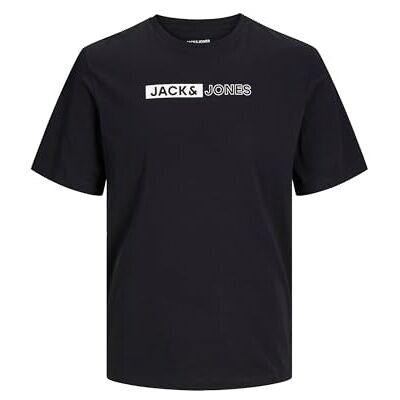 JACK & JONES T-shirt för män enfärgad rund hals T-shirt, svart, L JACK & JONES T-shirt för män enfärgad rund hals T-shirt, svart, L