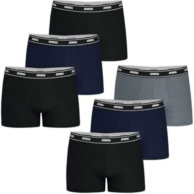 Athena 6-pack essentiella boxershorts för män – komfort och andningsbar – ventilerande stretchbomull – Oeko-TEX® etikett standard 100 Athena 6-pack essentiella boxershorts för män – komfort och andningsbar – ventilerande stretchbomull – Oeko-TEX® etikett standard 100