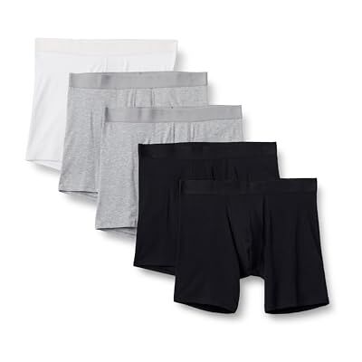 Amazon Essentials herr bomull jersey boxershorts underkläder, paket med 5, Grå ljung/svart/vit, M Amazon Essentials herr bomull jersey boxershorts underkläder, paket med 5, Grå ljung/svart/vit, M