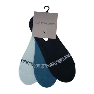 Giorgio Armani Utökad logotyp för män 3-pack osynliga strumpor blå S/M Giorgio Armani Utökad logotyp för män 3-pack osynliga strumpor blå S/M