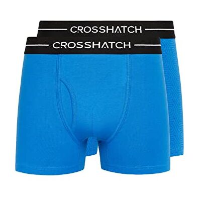Crosshatch Hexter boxershorts för män (förpackning med 2), stretch bomullstammar med främre flugöppning & Jacquard märkt midjeband, storlekar S-XXL, blå, gul, röd multipack, Hexter/2-pack/blå, M Crosshatch Hexter boxershorts för män (förpackning med 2), stretch bomullstammar med främre flugöppning & Jacquard märkt midjeband, storlekar S-XXL, blå, gul, röd multipack, Hexter/2-pack/blå, M