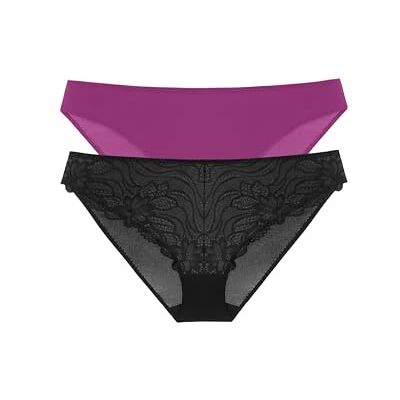 DORINA ANGIE-2PP-Brief Angie Pack med två trosor spets och mikrofiber, daglig komfort, svart och fuchsia, L, Svart/fuchsia, L DORINA ANGIE-2PP-Brief Angie Pack med två trosor spets och mikrofiber, daglig komfort, svart och fuchsia, L, Svart/fuchsia, L