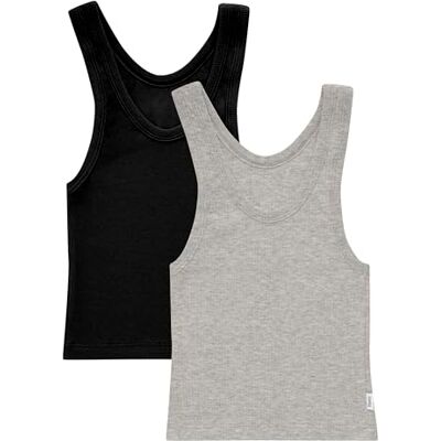 Hanes Originals Rib Crop Tank 2-pack, Comfywear Stretch Cotton Cropped Top Pijama, gråmelerad/svart, storlek M (set med 2) dam, Heather grå/svart, M Hanes Originals Rib Crop Tank 2-pack, Comfywear Stretch Cotton Cropped Top Pijama, gråmelerad/svart, storlek M (set med 2) dam, Heather grå/svart, M
