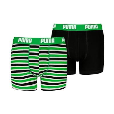 PUMA Pojkar Everyday Striped Boxer (2-pack), Grön/svart, 122-128 PUMA Pojkar Everyday Striped Boxer (2-pack), Grön/svart, 122-128