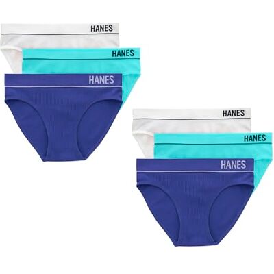 Hanes Damunderkläder i bikinistil (6-pack), Vit/blågrön/ljus violett-indigo, M Hanes Damunderkläder i bikinistil (6-pack), Vit/blågrön/ljus violett-indigo, M