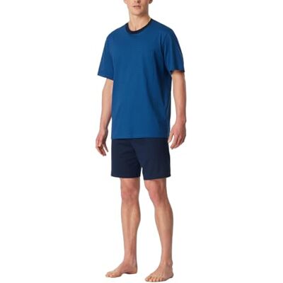 Schiesser Herrpyjamas kort rund hals – nattkläder set, blå, 58 Schiesser Herrpyjamas kort rund hals – nattkläder set, blå, 58