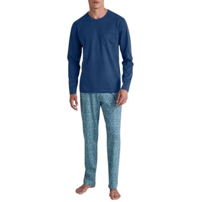 CALIDA Relax Imprint pyjamas, lång män, tillverkad av 100% bomull, Pottery Blue, 46-48 CALIDA Relax Imprint pyjamas, lång män, tillverkad av 100% bomull, Pottery Blue, 46-48