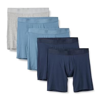 Amazon Essentials herr supermjuk modal boxershorts med längre längd, paket med 5, Djup blå/grå märgel/marinblå, S Amazon Essentials herr supermjuk modal boxershorts med längre längd, paket med 5, Djup blå/grå märgel/marinblå, S