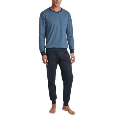CALIDA Relax Essentials Mudd-pyjamas för män, av 100% ekologisk bomull, byxor med tygtäckt elastisk linning, Koronettblå, 58-60 CALIDA Relax Essentials Mudd-pyjamas för män, av 100% ekologisk bomull, byxor med tygtäckt elastisk linning, Koronettblå, 58-60