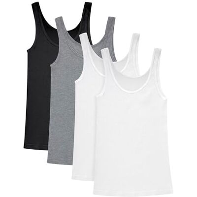 Hanes Originals Pack, mjuka bomullsribbade linnen för kvinnor, 4-pack, Vit/vit/svart/betong, M Hanes Originals Pack, mjuka bomullsribbade linnen för kvinnor, 4-pack, Vit/vit/svart/betong, M