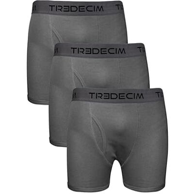 TREDECIM Herr 100% ekologisk bomull ribbad boxershorts underkläder 3-pack, Grå, L TREDECIM Herr 100% ekologisk bomull ribbad boxershorts underkläder 3-pack, Grå, L