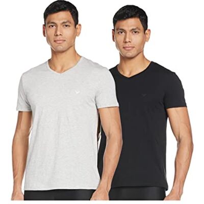 Giorgio Armani herr Pyjamas topp 2-pack T-shirt ren bomull, Flerfärgad (Nero/grigio Melange 97120), L Giorgio Armani herr Pyjamas topp 2-pack T-shirt ren bomull, Flerfärgad (Nero/grigio Melange 97120), L