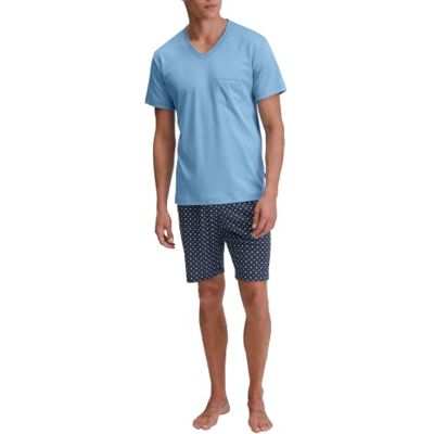 CALIDA Relax Streamline kort pyjamas män Kort pyjamas med v-ringning, mjuk interlock-kvalitet och formstabil komfort CALIDA Relax Streamline kort pyjamas män Kort pyjamas med v-ringning, mjuk interlock-kvalitet och formstabil komfort