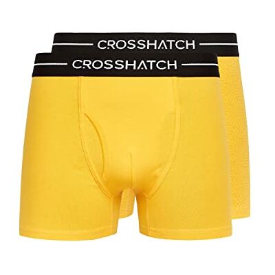 Crosshatch Hexter boxershorts för män (förpackning med 2), stretch bomullstammar med främre flugöppning & Jacquard märkt midjeband, storlekar S-XXL, blå, gul, röd multipack, Hexter/2-pack/gul, L Crosshatch Hexter boxershorts för män (förpackning med 2), stretch bomullstammar med främre flugöppning & Jacquard märkt midjeband, storlekar S-XXL, blå, gul, röd multipack, Hexter/2-pack/gul, L