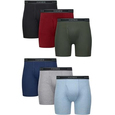 Hanes Boxerkalsonger, coola och fukttransporterande underkläder, bomull som inte rider upp för män, flera förpackningar tillgängliga, Grön/röd/blå, L Hanes Boxerkalsonger, coola och fukttransporterande underkläder, bomull som inte rider upp för män, flera förpackningar tillgängliga, Grön/röd/blå, L