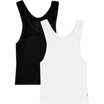 Hanes Women's Originals Rib Tank 2-Pack, Comfywear Stretch Cotton Cropped Top, White/Black, Medium Hanes Women's Originals Rib Tank 2-Pack, Comfywear Stretch Cotton Cropped Top, White/Black, Medium