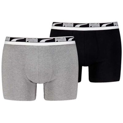 PUMA Everyday Multi Logo Boxer 2 Enheter L, Grå melange/Svart, L PUMA Everyday Multi Logo Boxer 2 Enheter L, Grå melange/Svart, L
